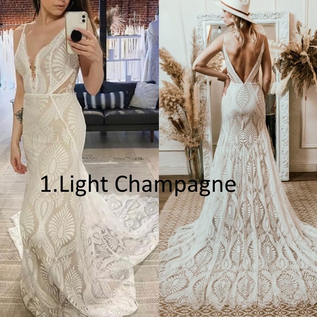 Vestido De Noiva Boho Chic Renda Decote V Alcinha Costas Nuas Praia - Imagem 5